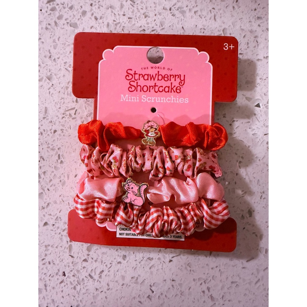 Strawberry Shortcake Mini Scrunchies 4 Pack Red Pink Gingham Floral New